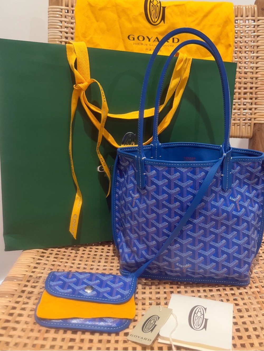 Goyard Blue St. Louis Tote with Yellow Pouch